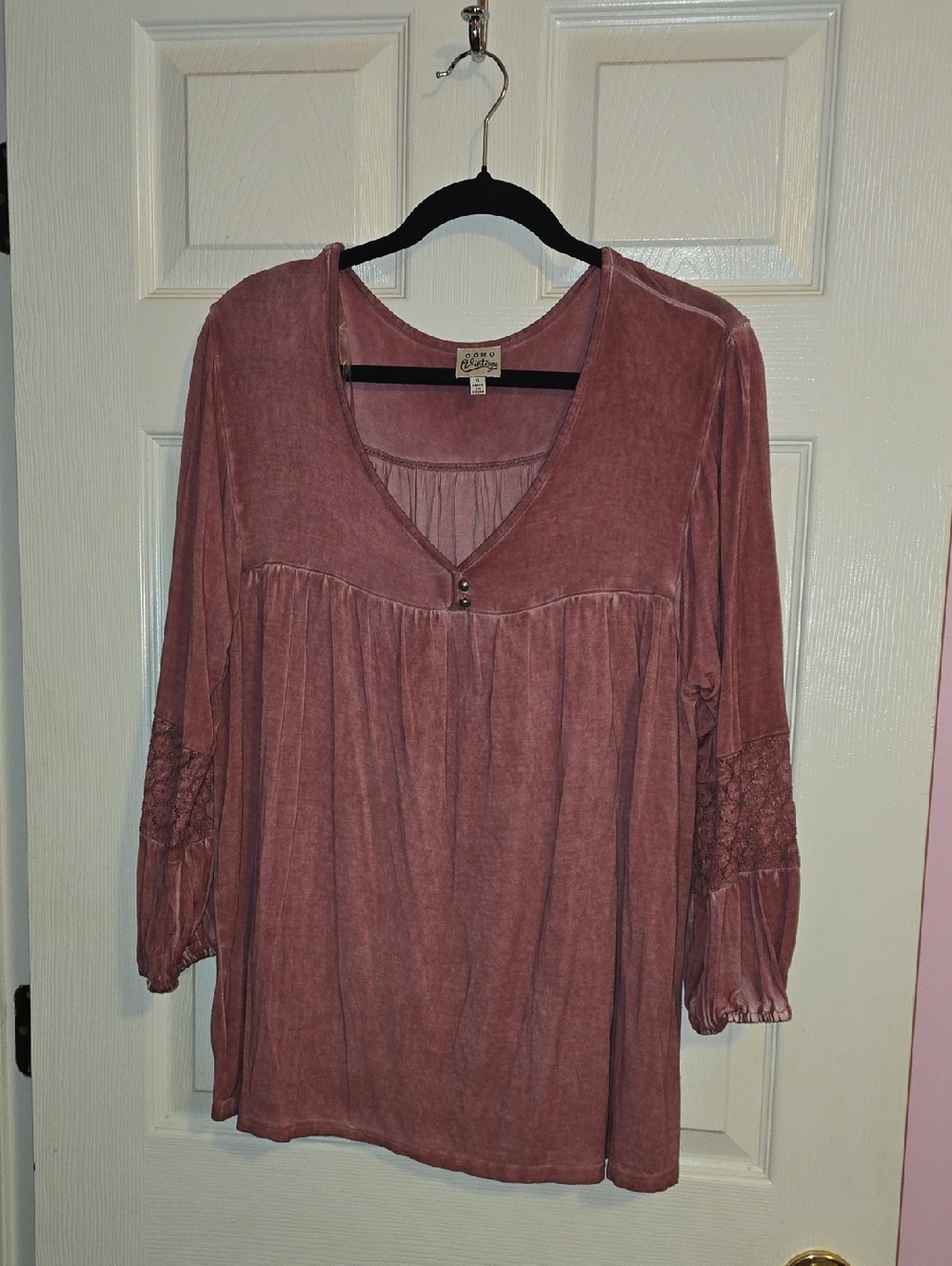 Como‎ Vintage Dusty Mauve V-Neck Peasant Blouse
